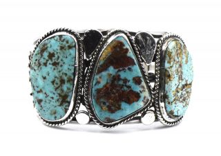 Vintage Old Pawn Southwest Three Stone Turquoise Cuff Bracelet Sterling Silver