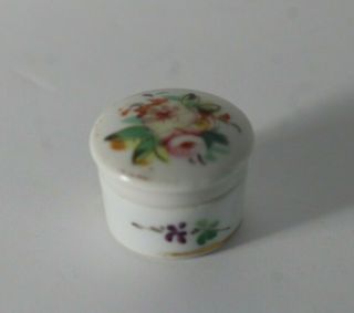 Small Antique Victorian Pink Floral Round Porcelain Dresser Box