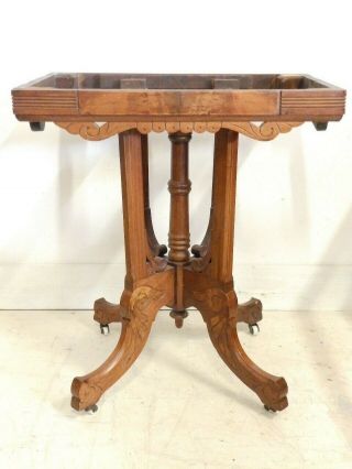 Antique Walnut Charles Eastlake Design Side End Bedside Table No Marble Top