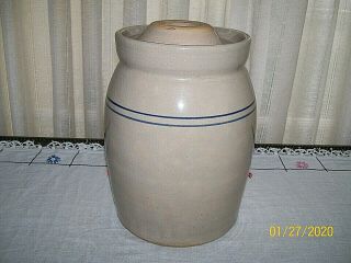 One Gallon Double Blue - Striped Stoneware Crock/butter Churn W/lid / Unknown Make