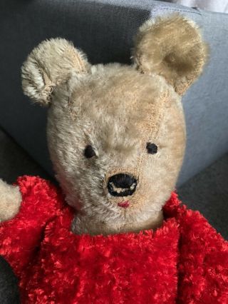 Rare Antique Mohair Jointed Teddy Bear Winnie The Pooh 17” Cute Some Wear Look