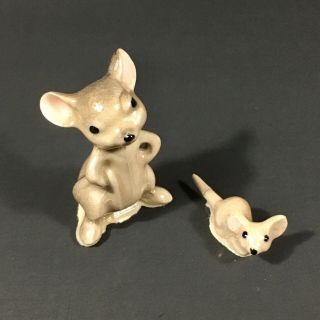 2 Vintage Hagen Renaker Mice Mother Mouse W Baby Miniature Ceramic Figurines
