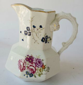 Wonderful Antique Victorian Ironstone Hand Painted Syrup Pitcher With Flowers
