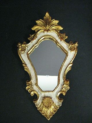 Vintage Small Toleware Gold Gilt Wood Wall Hanging Mirror Made In Italy