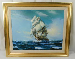 Vintage Tall Ship Nautical Oil Painting By David C.  Chong