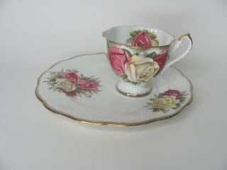 Vintage Queen Anne Lady Sylvia Cabbage Rose Breakfast Tennis Tea Cup Saucer