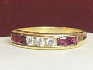 Vintage Estate 18k Gold Natural Diamond Red Ruby Ring Band Wedding Scrape?