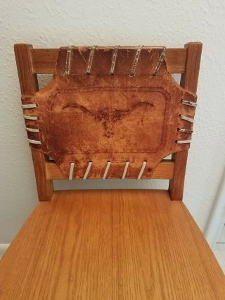 Vintage A Brandt Ranch Oak Western Style Desk Side Chair Leather Steer Longhorn