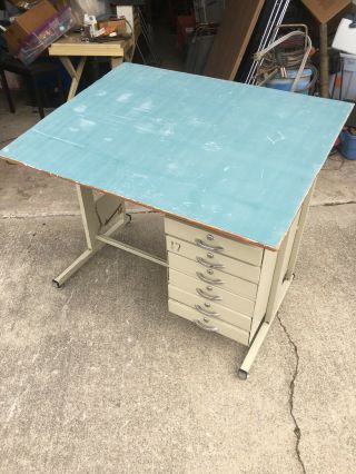 Vintage Mcm Steel Drafting Table With Drawers Very Cool Mid Century Mrs Maisel