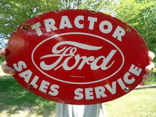 Large Vintage Old Dated 1959 Ford Tractor Sales - Service Porcelain Enamel Sign