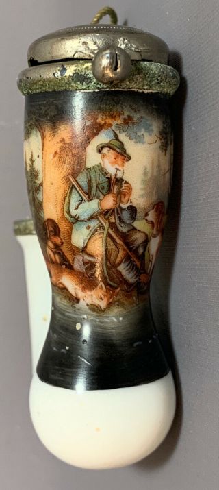 Ca.  1900 Antique German Porcelain Old Hunting Dog Fox Hunt Figural Pipe Bowl