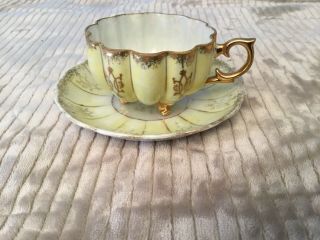 Royal Sealy China Lusterware Tea Cup And Saucer,  Yellow Iridescent,  Gold,  Japan