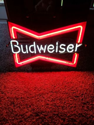 Vintage Budweiser Bowtie Bow Tie Real Neon Sign Beer Bar Light,