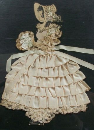 Vintage Antique Victorian Lady Dress Hand Made Cloth Silhouette Lace Doll Framed 3