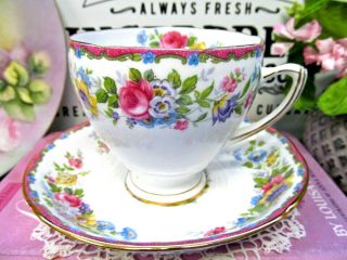 Royal Aradalt Tea Cup And Saucer Pink Wild Flowers Pink Rose Teacup England 1940