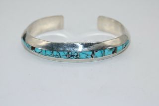 Vintage Navajo Cuff Bracelet Inlay 8 Turquoise,  Sterling,  Signed.