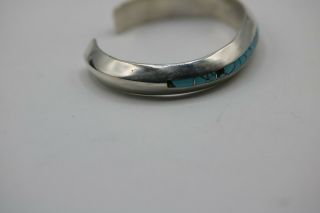 VINTAGE NAVAJO CUFF BRACELET INLAY 8 TURQUOISE,  STERLING,  SIGNED. 2