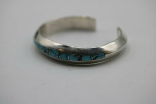 VINTAGE NAVAJO CUFF BRACELET INLAY 8 TURQUOISE,  STERLING,  SIGNED. 3