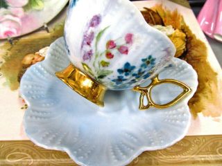 Made In Japan Tea Cup And Saucer Painted Floral Butterfly Handle Teacup Baby Blu