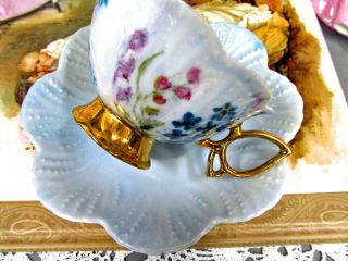 MADE IN Japan tea cup and saucer painted floral butterfly handle teacup baby blu 3