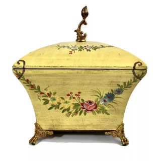 Vintage Maitland Smith Box - Hand Decorated Wood,  Floral,  Gilded Accents
