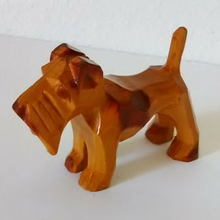 Vintage Folk Art Primitive Hand Carved Wood Terrier Dog Figure