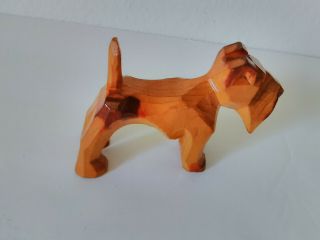 Vintage folk art primitive hand carved wood terrier dog figure 3