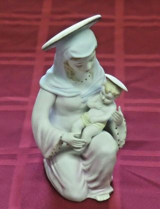Vintage Lefton China Hand Painted Blessed Mother & Child Mary Jesus Figure K8280