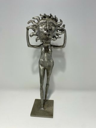 Vintage Don Drumm Cast Aluminum Female Sun Figurine Sculpture Signed Fantasy
