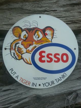 Rare Old Vintage 1957 Esso Tiger Porcelain Sign Gas Pump Oil Battery King Nos
