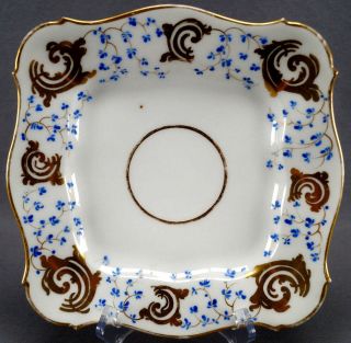 Old Paris Porcelain Hand Painted Gold Scrolls & Blue Floral Cake Plate C 1830 - 70