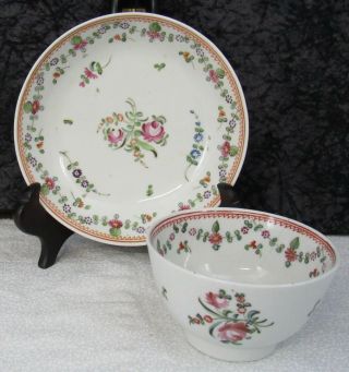 (3) Antique English Hall Hard Paste Cups & Saucers w/ Hand - painted Flowers 2