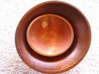 2 Vntg Primitive 14” & 9 " Wooden Round Dough Bowls Signed Munising & ?