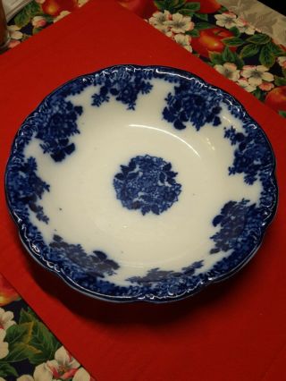 Antique ♡ Flow Blue Waldorf Semi Porcelain Wharf England ♡ 9 " Serving Bowl