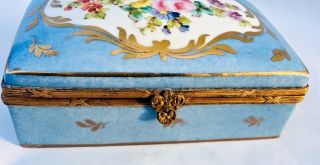 Antique Large Hand Painted France Porcelain Jewelry Dresser Trinket Casket Box 2