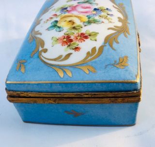 Antique Large Hand Painted France Porcelain Jewelry Dresser Trinket Casket Box 3