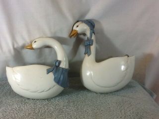 Vintage Burwood Set Of 2 Goose Plaques Wall Hangings Mcmlxxxvii Pre - Owned