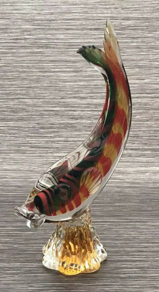 Stunning Murano Style Hand Blown Glass Fish Figurine Vintage Tri Colour