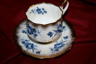 Rare Elizabethan Blue Roses Heavy Gold Fine Bone China Cup & Saucer England