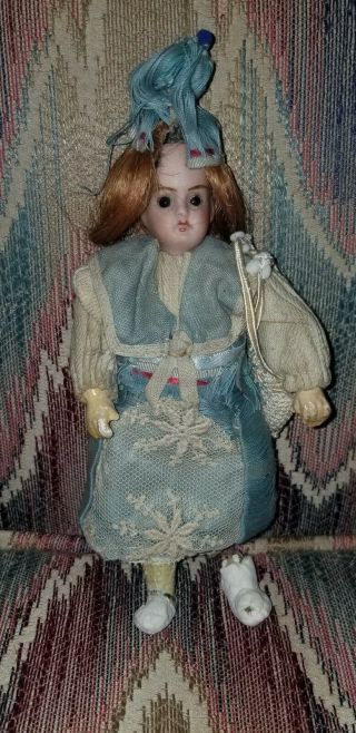 Antique French Jules Verlingue Bisque Head Mignonette Dollhouse Doll Clown 6 "