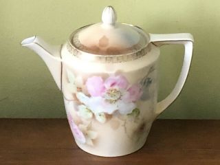 Antique Weimar Germany Porcelain Teapot Hand Painted Pink Poppies Small Tea Pot