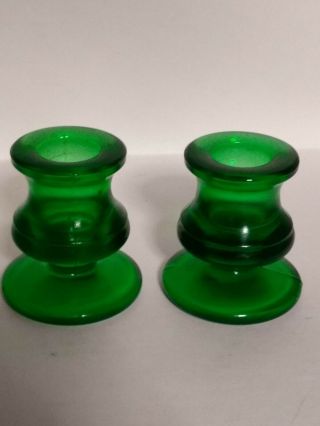 Vintage Green Glass Taper Candle Stick Holders