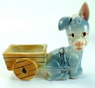 Vintage Ceramic Porcelain Donkey & Cart Planter Hand Painted