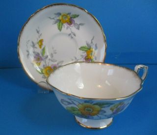 PARAGON CUP & SAUCER WHITE WITH YELLOW FLOWERS DOUBLE WARRANT 2