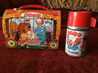 1963 Bozo The Clown Lunchbox & Thermos Vintage Tv Show Dome Aladdin -