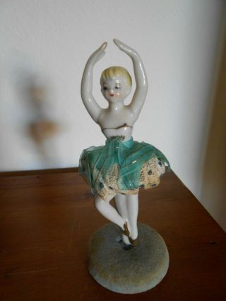 Vintage Sonsco Spinning Porcelain 6 " Ballerina Figurine With Lace Tutu