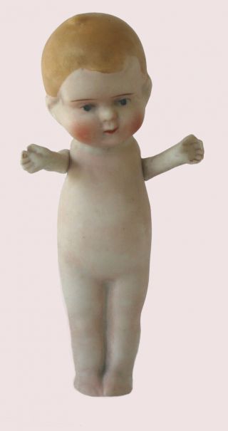 5 " All Bisque German Doll.  Jointed Arms.  Painted Hair.  Intaglio Eyes