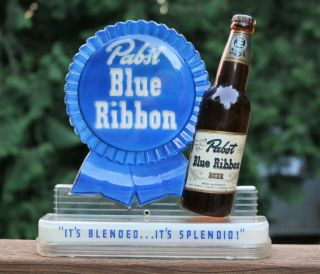 Vtg 1940s Pabst Blue Ribbon Beer Art Deco 3 - D Back Bar Display Sign - Rare