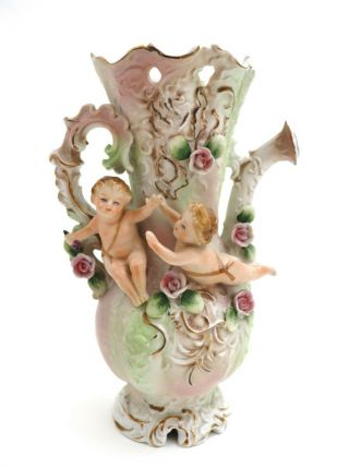 Antique Camille Naudot Porcelain Bisque Watering Pitcher Victorian Cherubs Rare