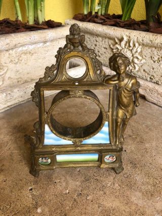 Antique Art Nouveau French Bronnze Mantle Clock Case,  Sevres Porcelain ?